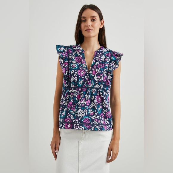 Rails Misha Top Size Large In Woodblock Floral Feminine Cotton NWT - Picture 1 of 9